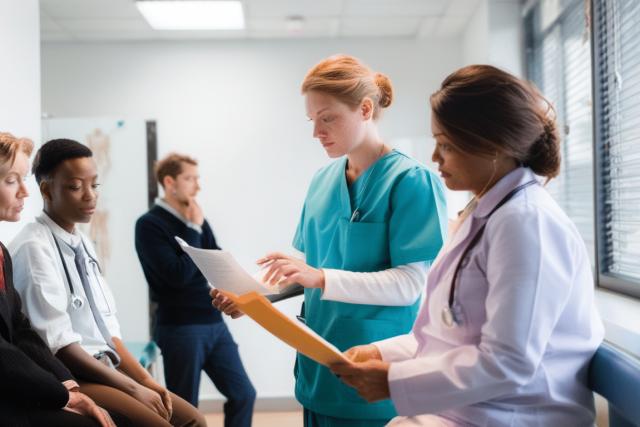 Many people waiting in hospital room