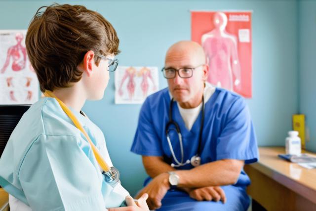 Doctor sitting with pediatric patient talking about Blood Infections Diagnostics