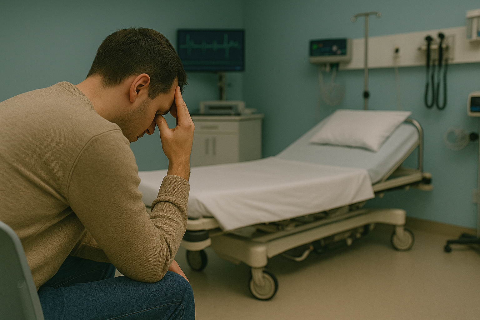 A worried parent in an emergency room waiting, illustrating the urgency of diagnosing diabetic ketoacidosis in time